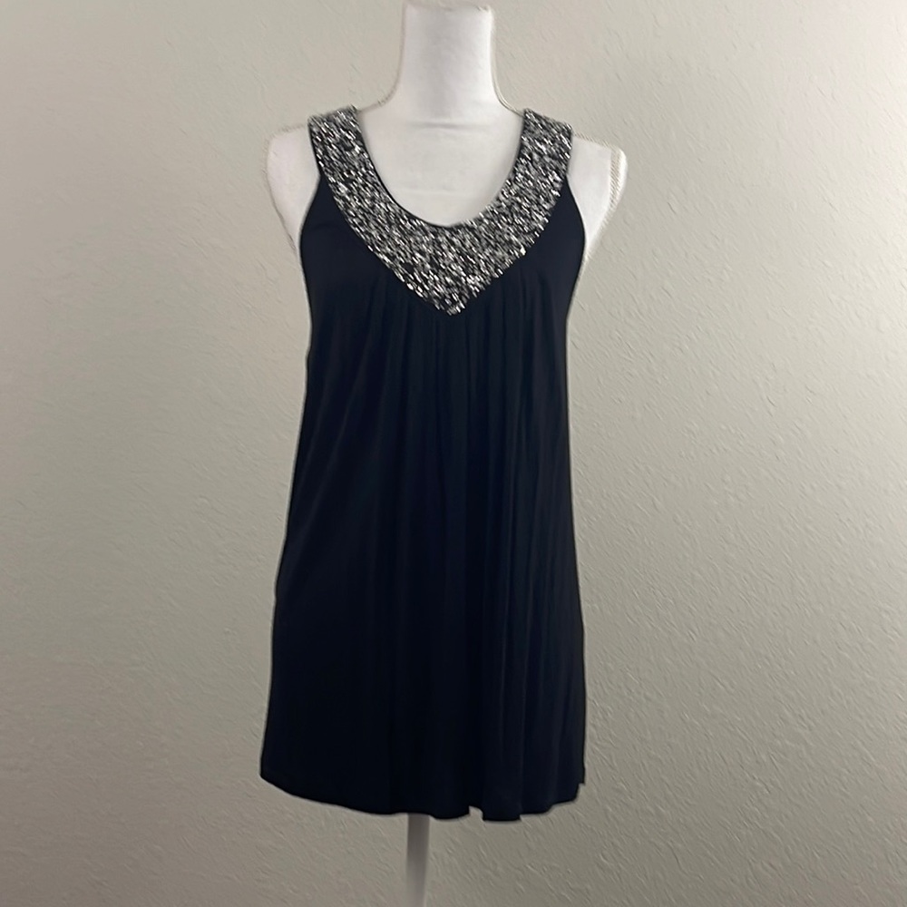 NWT, c. oliver, tank tunic with open back, jewel collar.